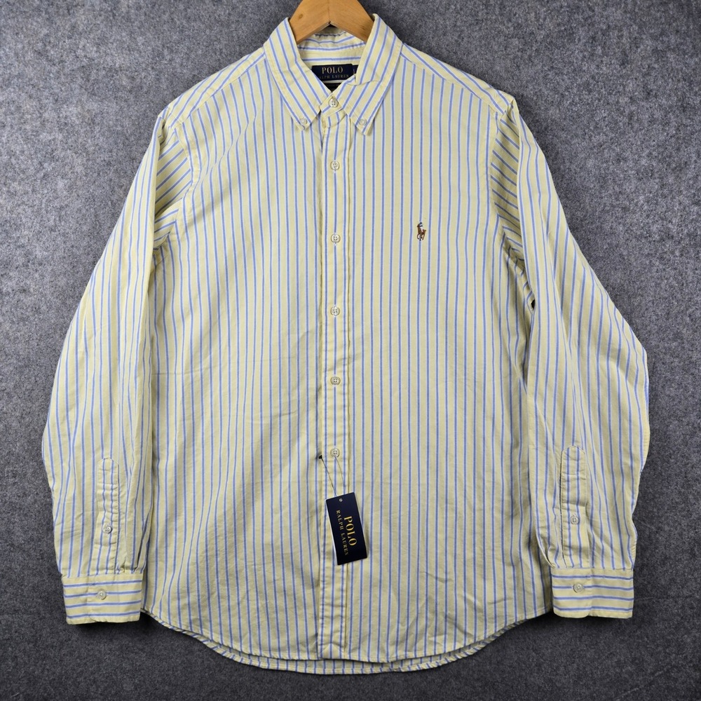 Polo Ralph Lauren Button Down Shirt Mens Large Yellow Striped Flesh Pony New